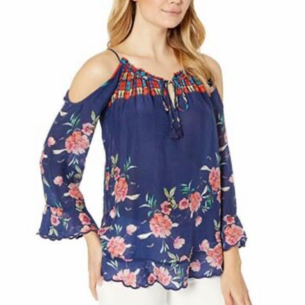 Johnny Was 2X Oceane Printed Cold-Shoulder Top